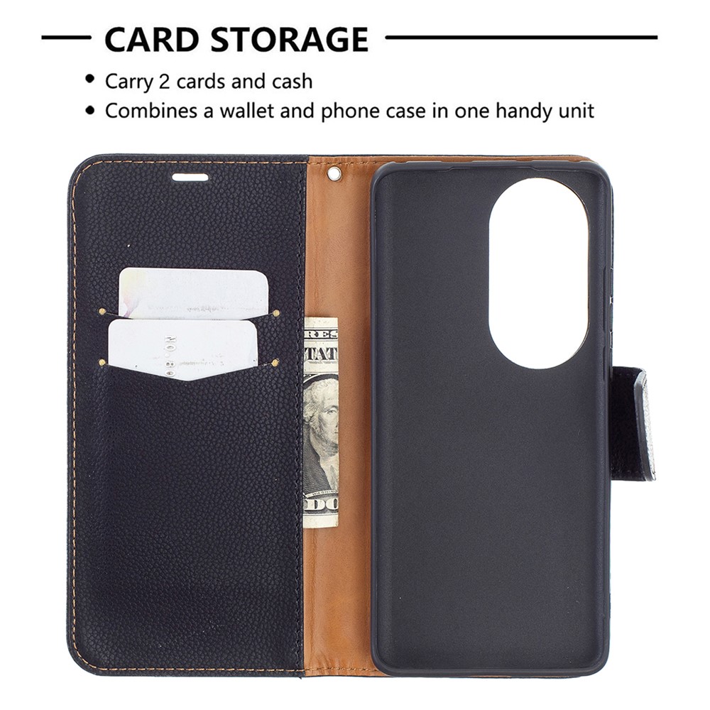 Litchi Surface with Wallet Leather Stand Case for Huawei P50 Pro - Black-5