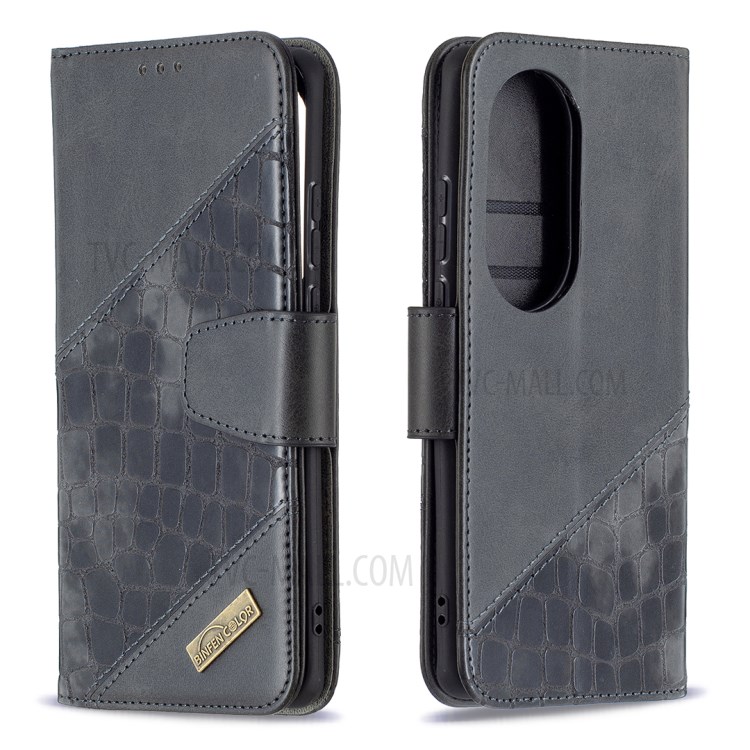 BF04 Splicing Crocodile Texture Wallet Leather Stand Case for Huawei P50 Pro - Black-1
