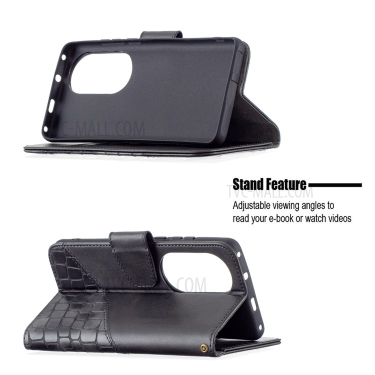 BF04 Splicing Crocodile Texture Wallet Leather Stand Case for Huawei P50 Pro - Black-4