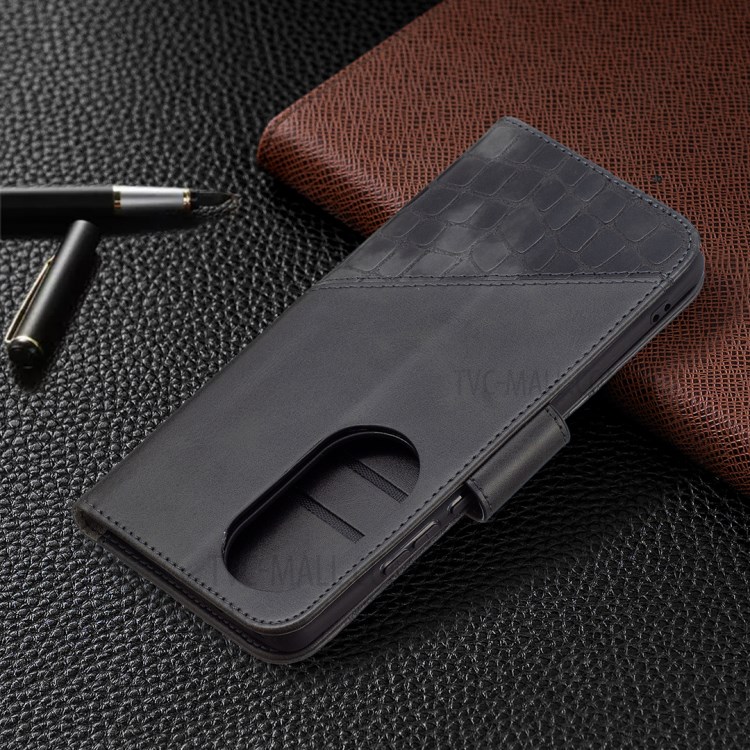 BF04 Splicing Crocodile Texture Wallet Leather Stand Case for Huawei P50 Pro - Black-7