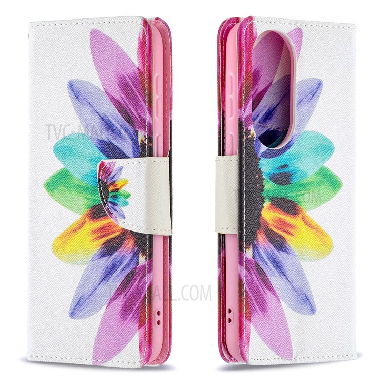 Pattern Printing Wallet Leather Phone Case for Huawei P50 - Colorful Petals-1