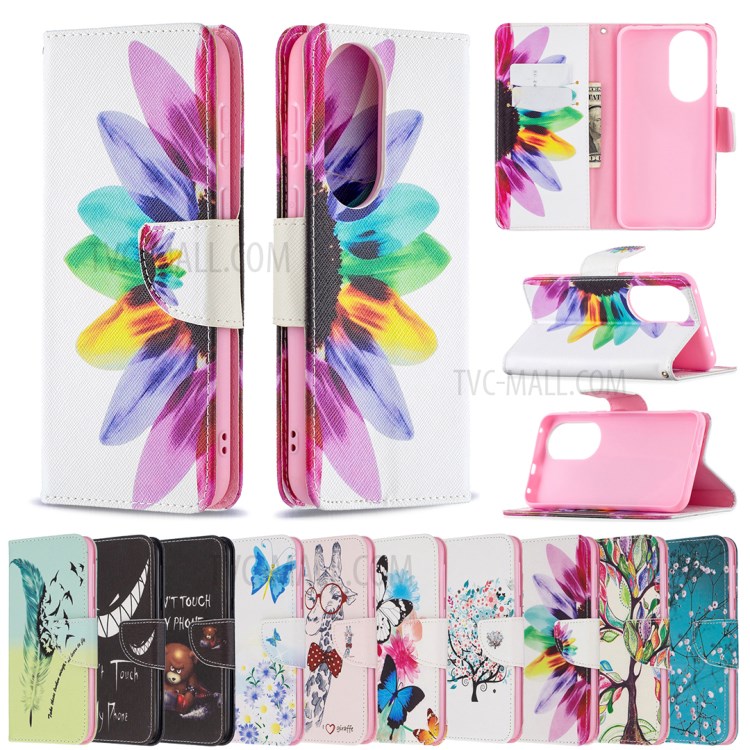 Pattern Printing Wallet Leather Phone Case for Huawei P50 - Colorful Petals-8