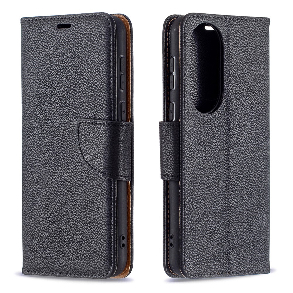 Litchi Surface with Wallet Leather Stand Case for Huawei P50 - Black-1