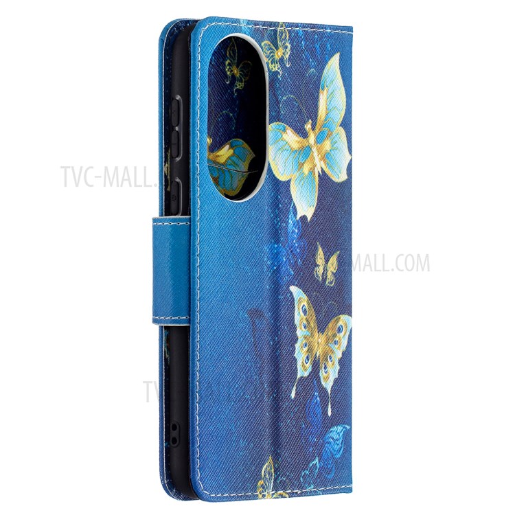 Pattern Printing Wallet Leather Stand Case for Huawei P50 - Gold Butterflies-3