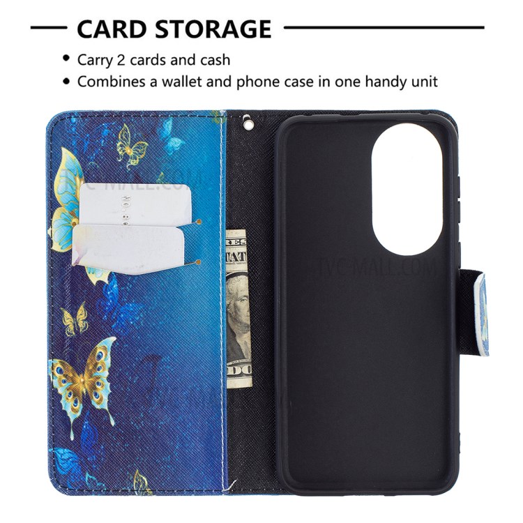 Pattern Printing Wallet Leather Stand Case for Huawei P50 - Gold Butterflies-5