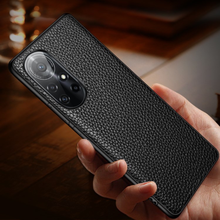 Étui De Téléphone TPU Enduit De Texture Luchi En Cuir Véritable Pour L'honneur V40 5G - Noir-5