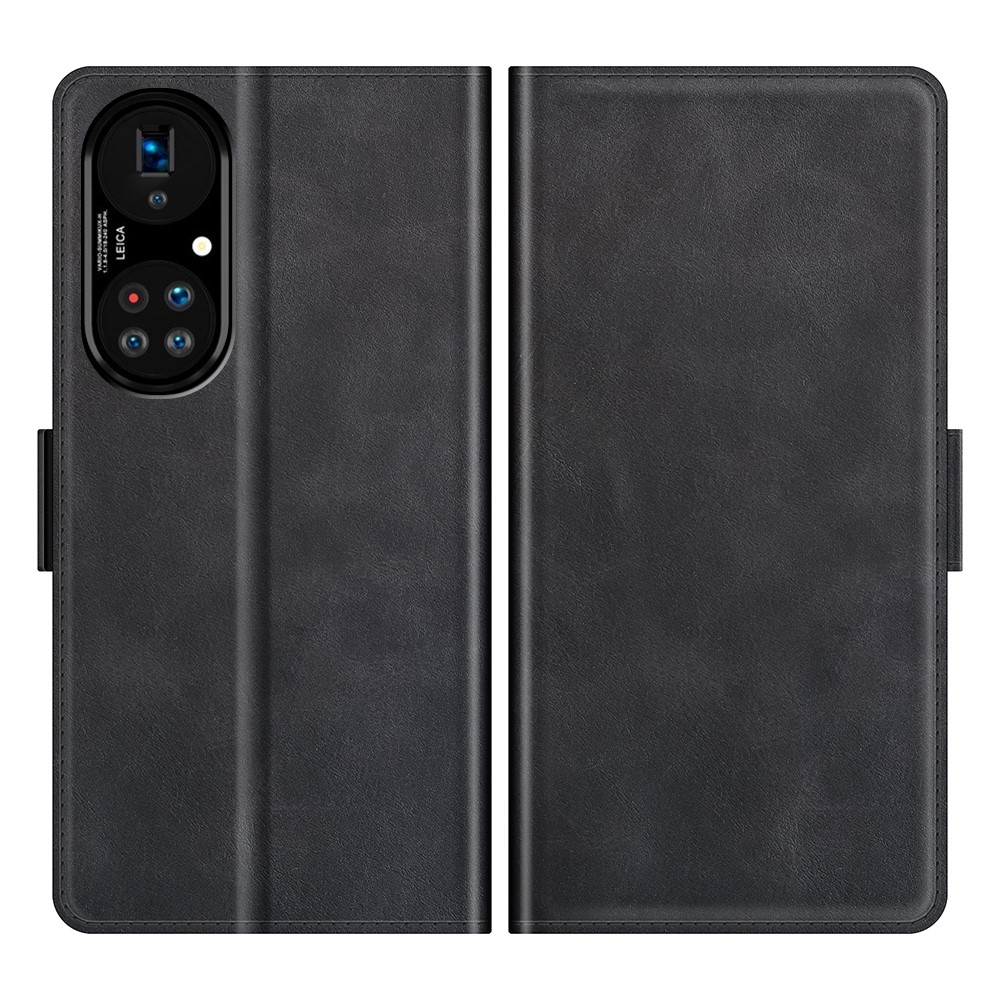Magnetic Double Clasp Wallet Leather Mobile Phone Case Stand for Huawei P50 Pro - Black-1