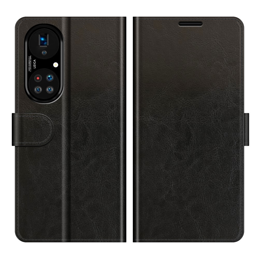 Crazy Horse PU Leather Wallet Stand Shell for Huawei P50 Pro - Black-1