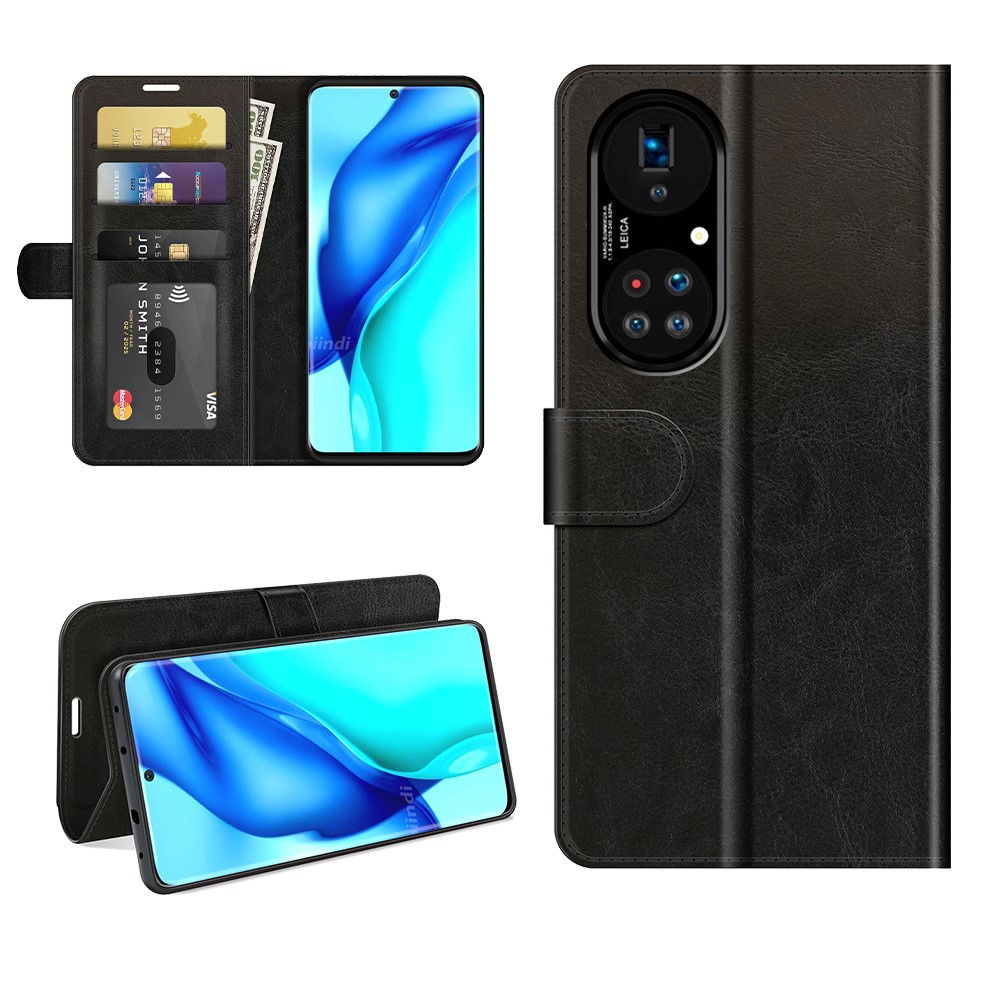 Crazy Horse PU Leather Wallet Stand Shell for Huawei P50 Pro - Black-6