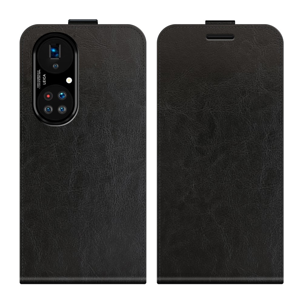 Card Holder Crazy Horse Vertical Flip Leather Protective Case for Huawei P50 Pro - Black-1