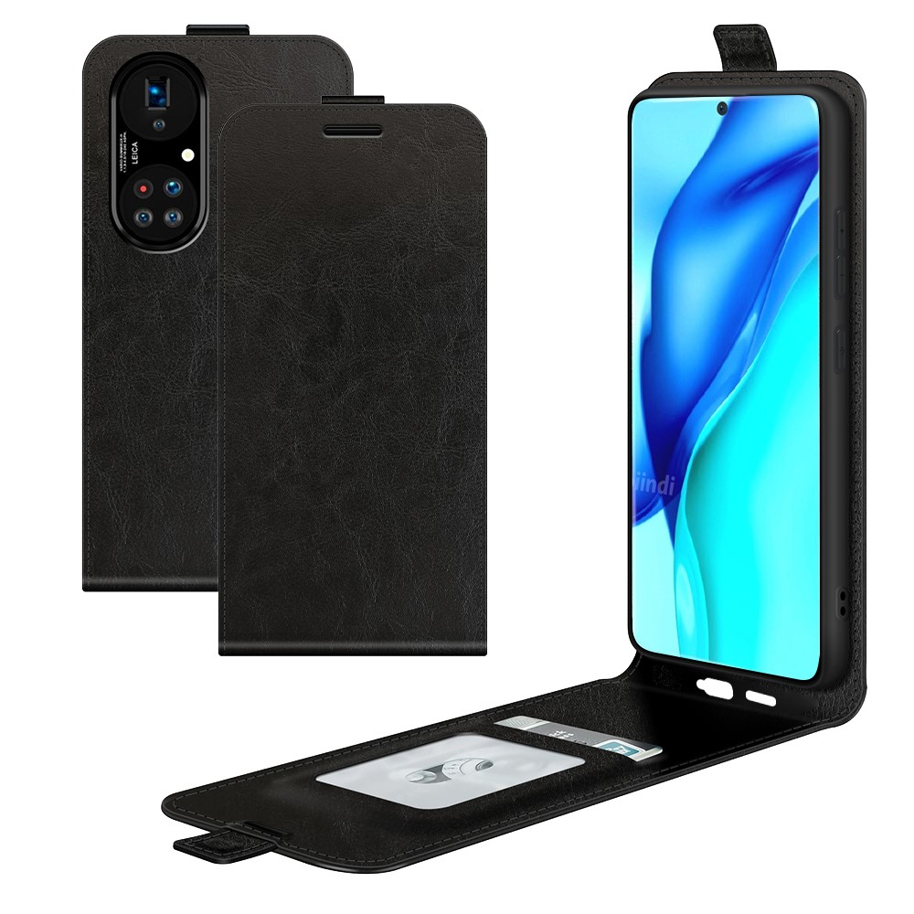 Card Holder Crazy Horse Vertical Flip Leather Protective Case for Huawei P50 Pro - Black-6