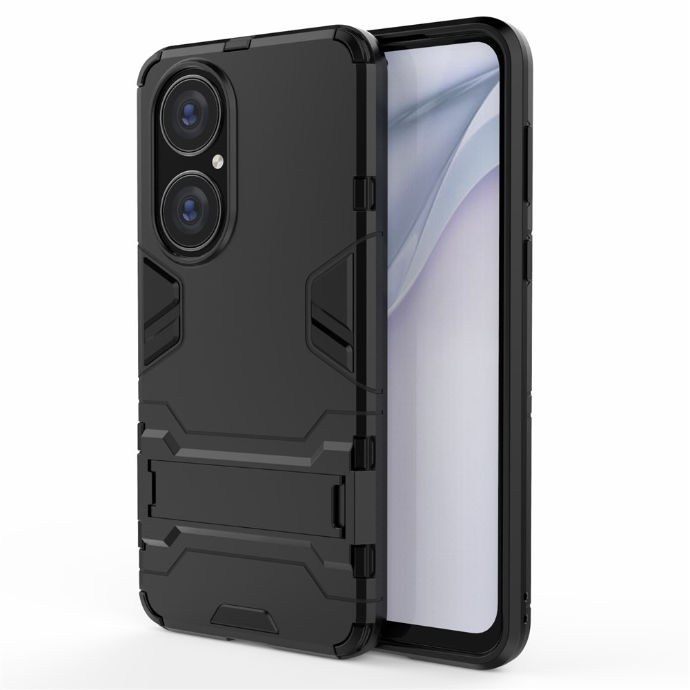 2 in 1 Full Protection Hybrid Phone Protector Cover Case with Kickstand Design for Huawei P50 - Black-1
