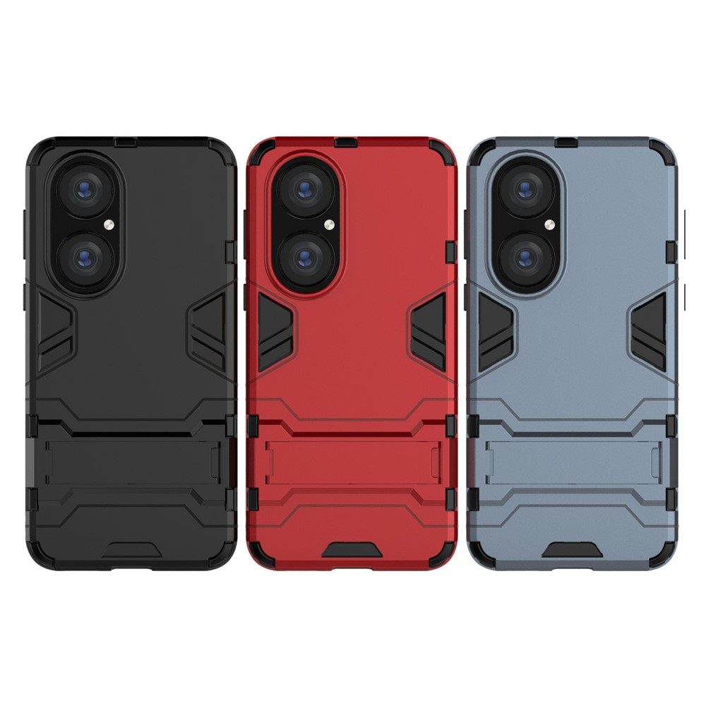 2 en 1 Forma de Portada de Protector Híbrido de Protección Completa Con Diseño de Estandas de Kickstand Para Huawei P50 - Negro