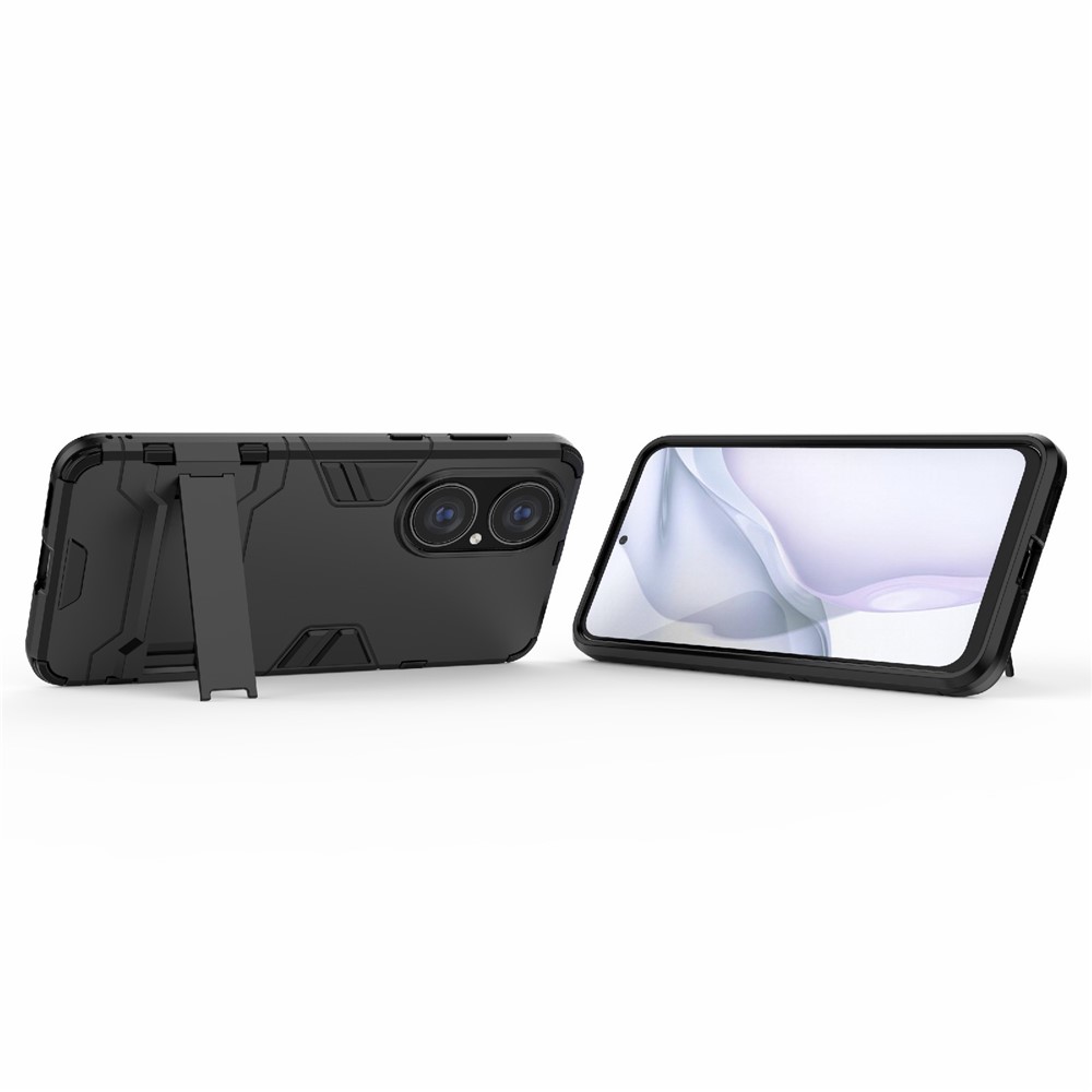 2 em 1 Proteção Completa Caso de Protetor Híbrido de Proteção Com Design de Kickstand Para Huawei P50 - Preto