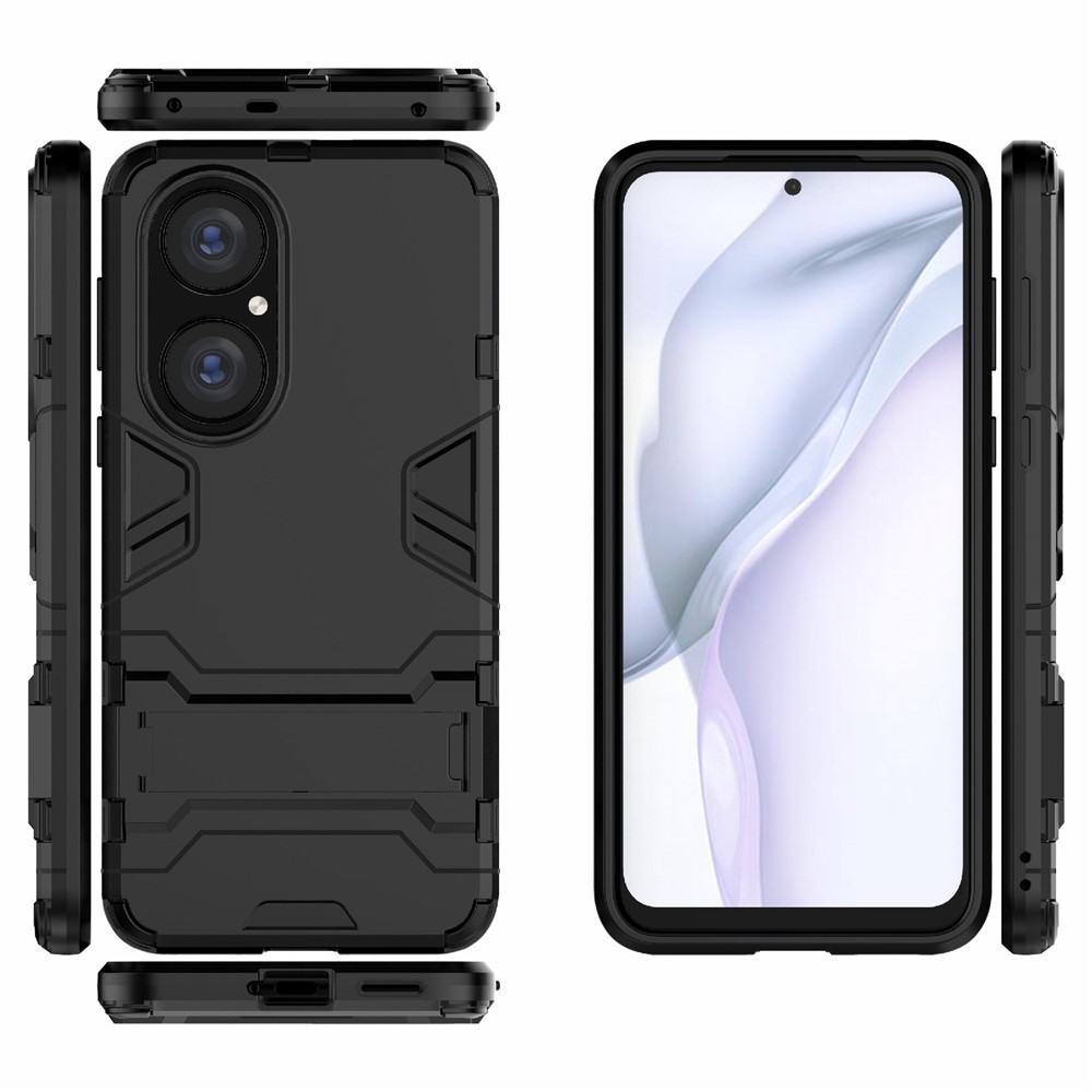 2 in 1 Full Protection Hybrid Phone Protector Cover Case with Kickstand Design for Huawei P50 - Black-7