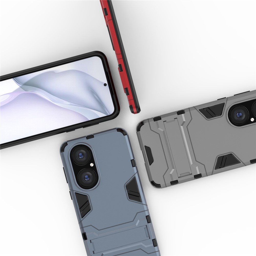 2 in 1 Vollschutz Hybrid Telefonschutzbedeckung Hülle Mit Kickstand -design Für Huawei P50 - Schwarz