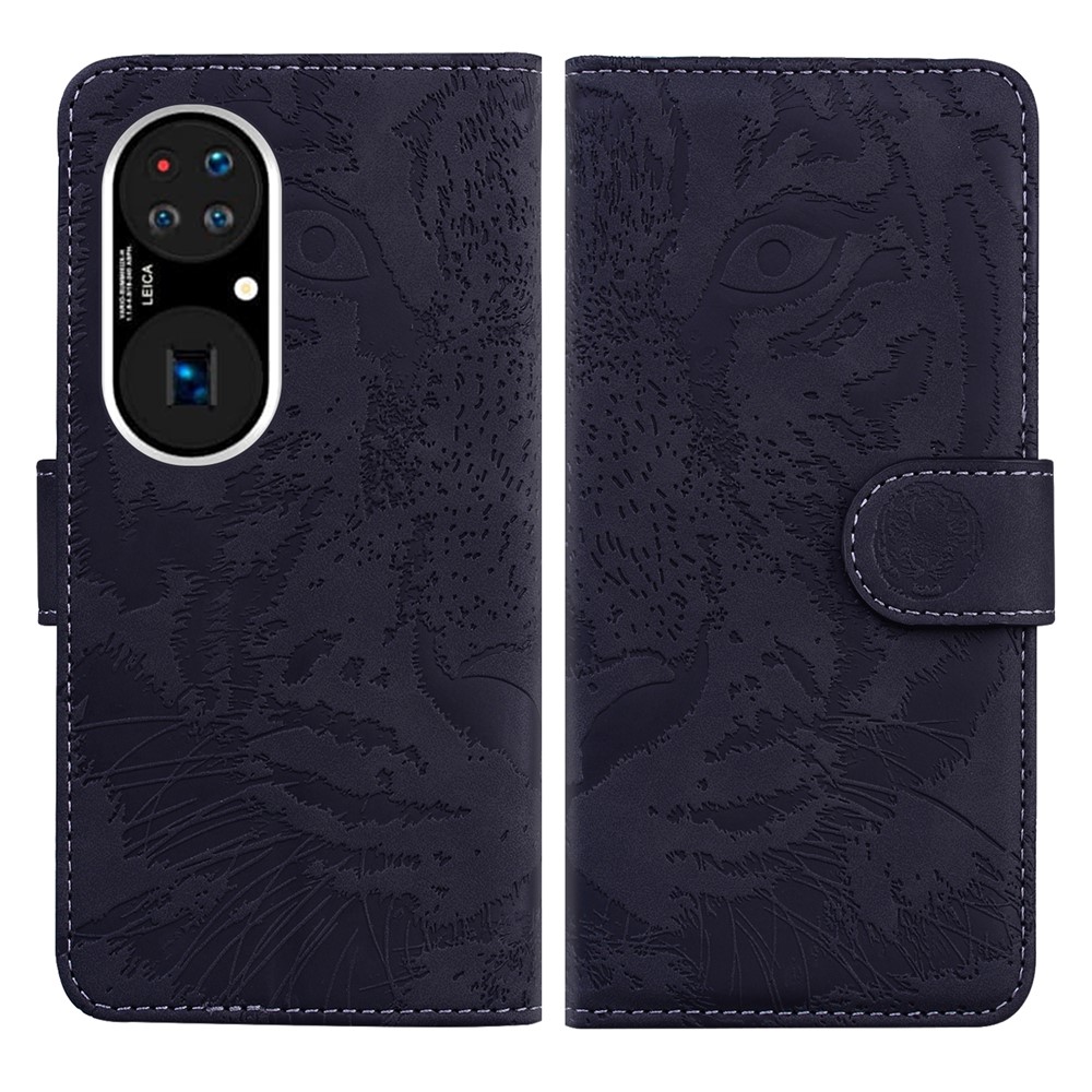 Tiger Pattern Imprinting Leather Cover for Huawei P50 Pro Wallet Stand Case - Black-1