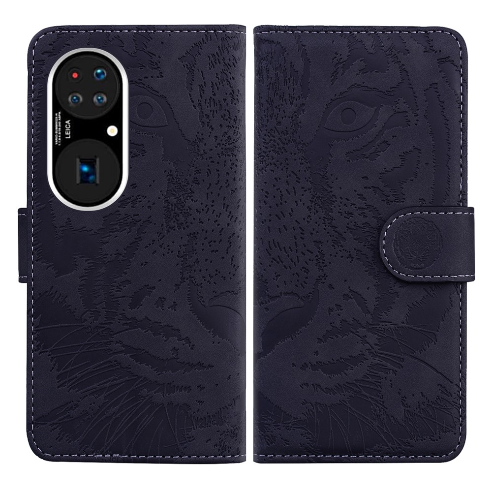 Tiger Pattern Imprinting Leather Cover for Huawei P50 Wallet Stand Case - Black-1