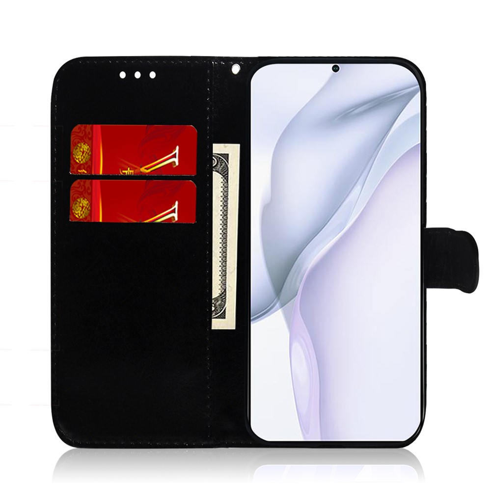 Mirror-like Surface Full Protection Leather Case + Wrist Strap with Wallet Stand Design for Huawei P50 Pro - Black-5