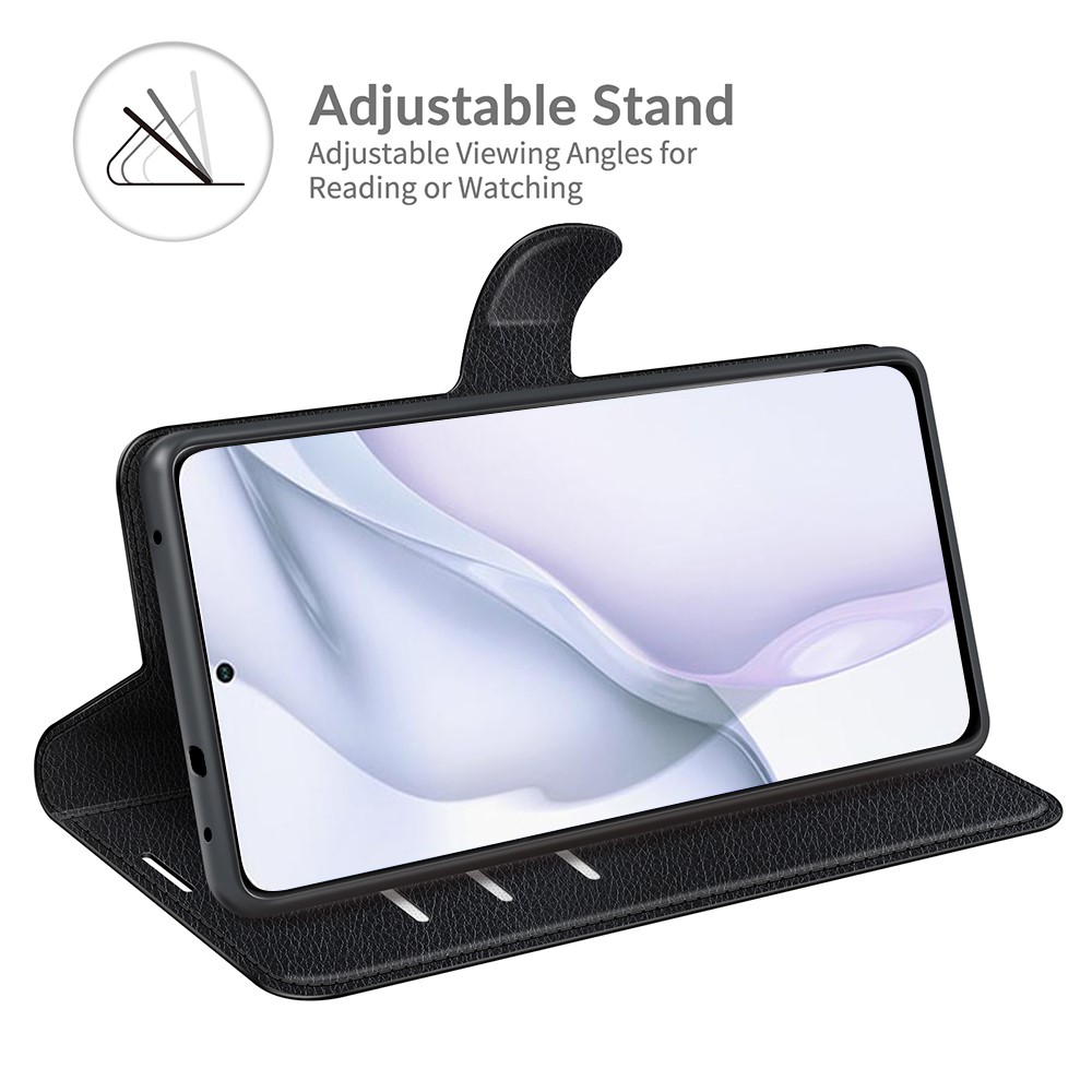 Litchi Textur Magnetleder Handy Shell Brieftasche Stand Fall Für Huawei P50 - Schwarz