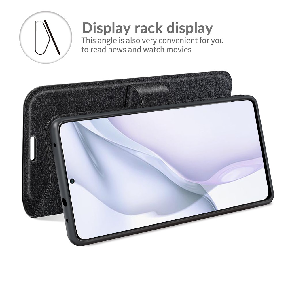 Litchi Texture Magnetic Leather Phone Shell Wallet Stand Case for Huawei P50 - Black-3