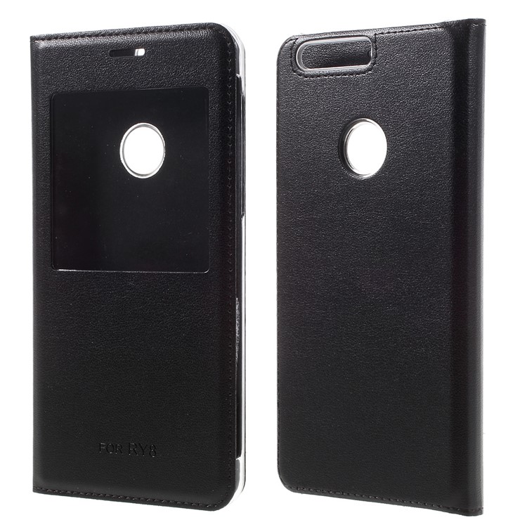 Flip Leather Case with View Window for Huawei Honor 8 - Black-1