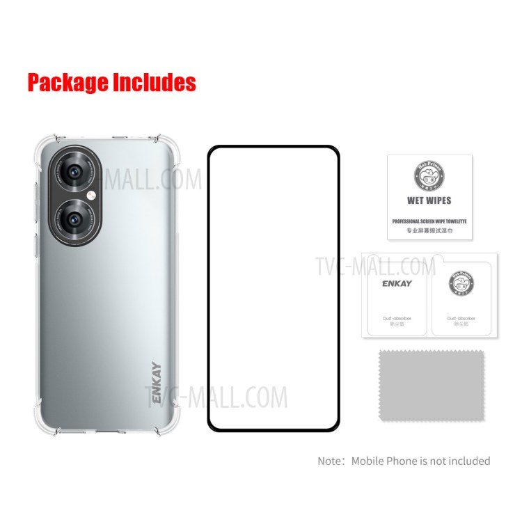 ENKAY Thickening Four Corners Clear TPU Cover Case + Full Glue 0.26mm 9H 2.5D Tempered Glass Full Screen Covering Film for Huawei P50-10
