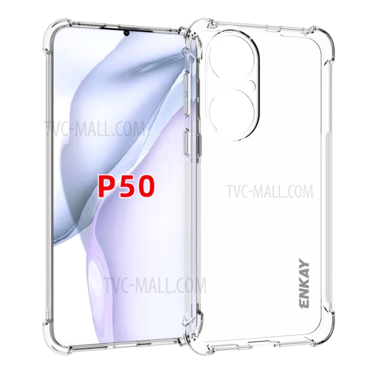 ENKAY Thickening Four Corners Clear TPU Cover Case + Full Glue 0.26mm 9H 2.5D Tempered Glass Full Screen Covering Film for Huawei P50-2