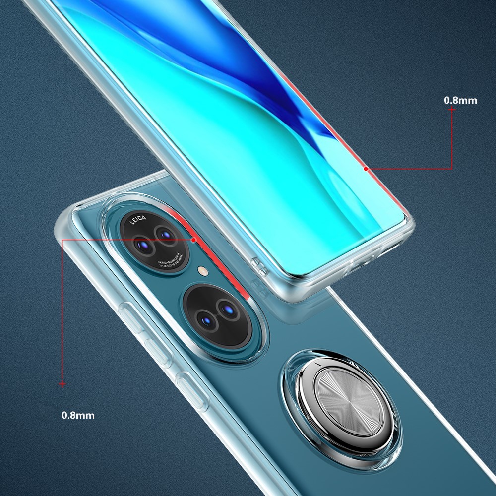 Flexible TPU Phone Case with Rotary Finger Ring Kickstand for Huawei P50 - Transparent-5
