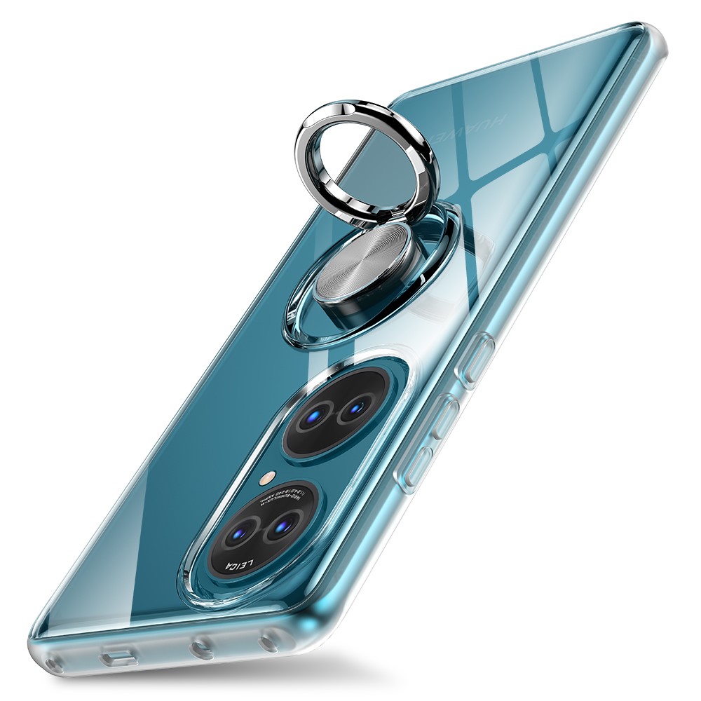Flexible TPU Phone Case with Rotary Finger Ring Kickstand for Huawei P50 - Transparent-8