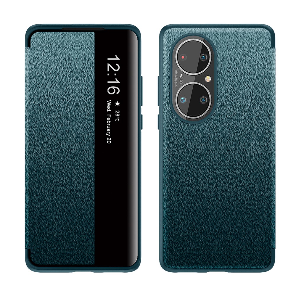 Auto Wake & Sleep Leather Case Drop-Resistant Flip Cover for Huawei P50 Pro - Green-1