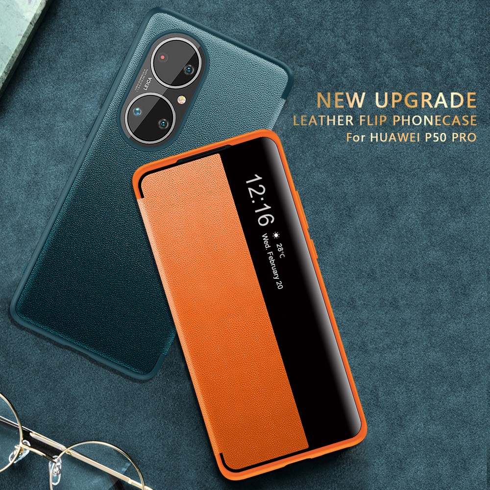 Auto Wake & Sleep Leather Case Drop-Resistant Flip Cover for Huawei P50 Pro - Green-3