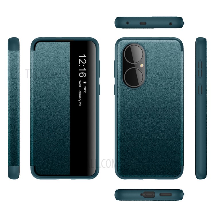 Auto Wake & Sleep Case Drop-Resistant Leather Flip Cover with View Window for Huawei P50 - Orange-4