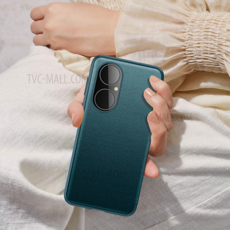 Auto Wake & Sleep Case Drop-Resistant Leather Flip Cover with View Window for Huawei P50 - Orange-8