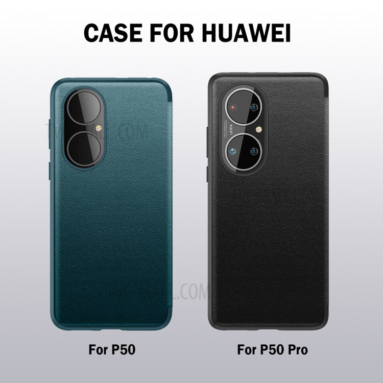 Auto Wake & Sleep Case Drop-Resistant Leather Flip Cover with View Window for Huawei P50 - Orange-9