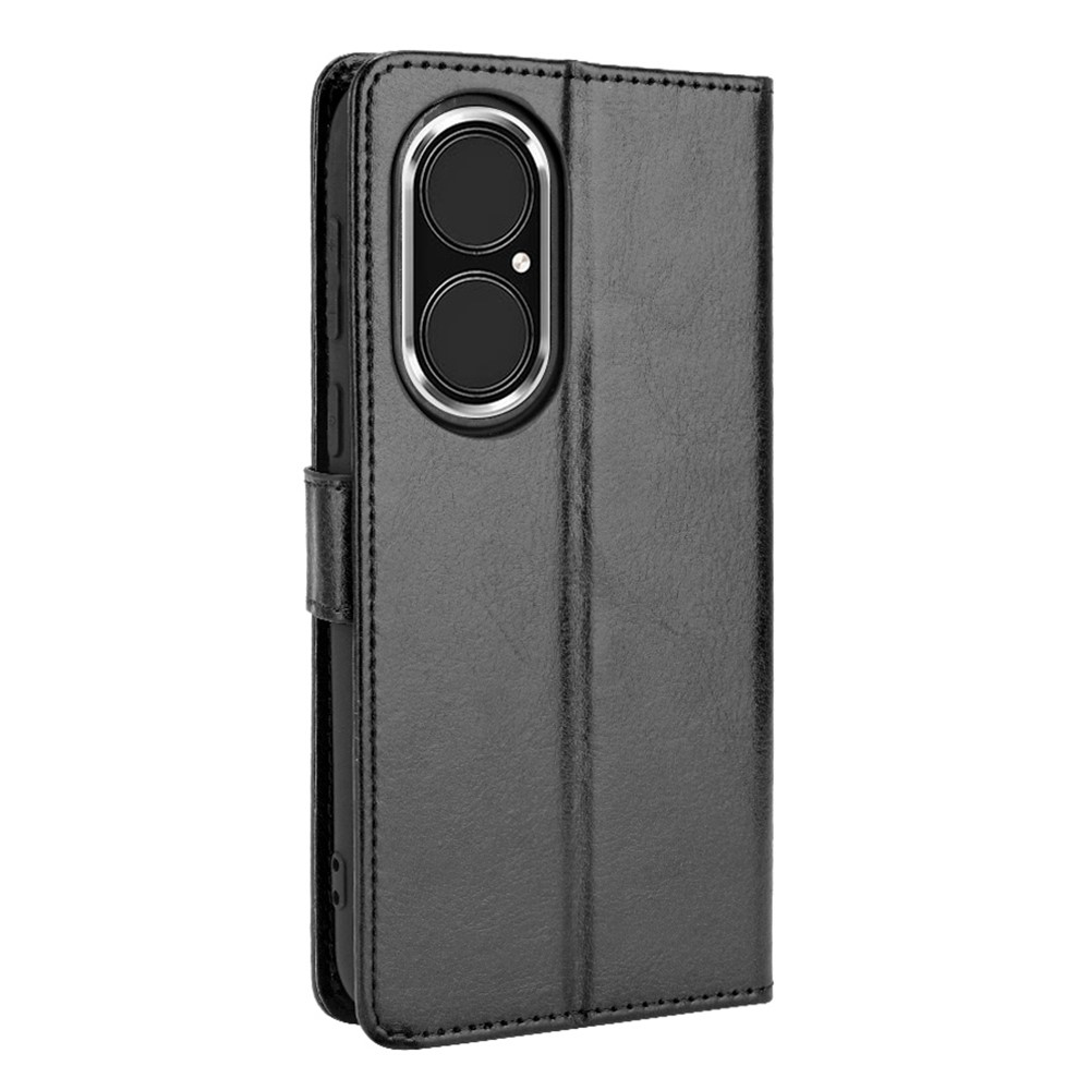 Split Leather Crazy Horse Texture Wallet Stand Design Phone Case Shell for Huawei P50 Pro - Black-4