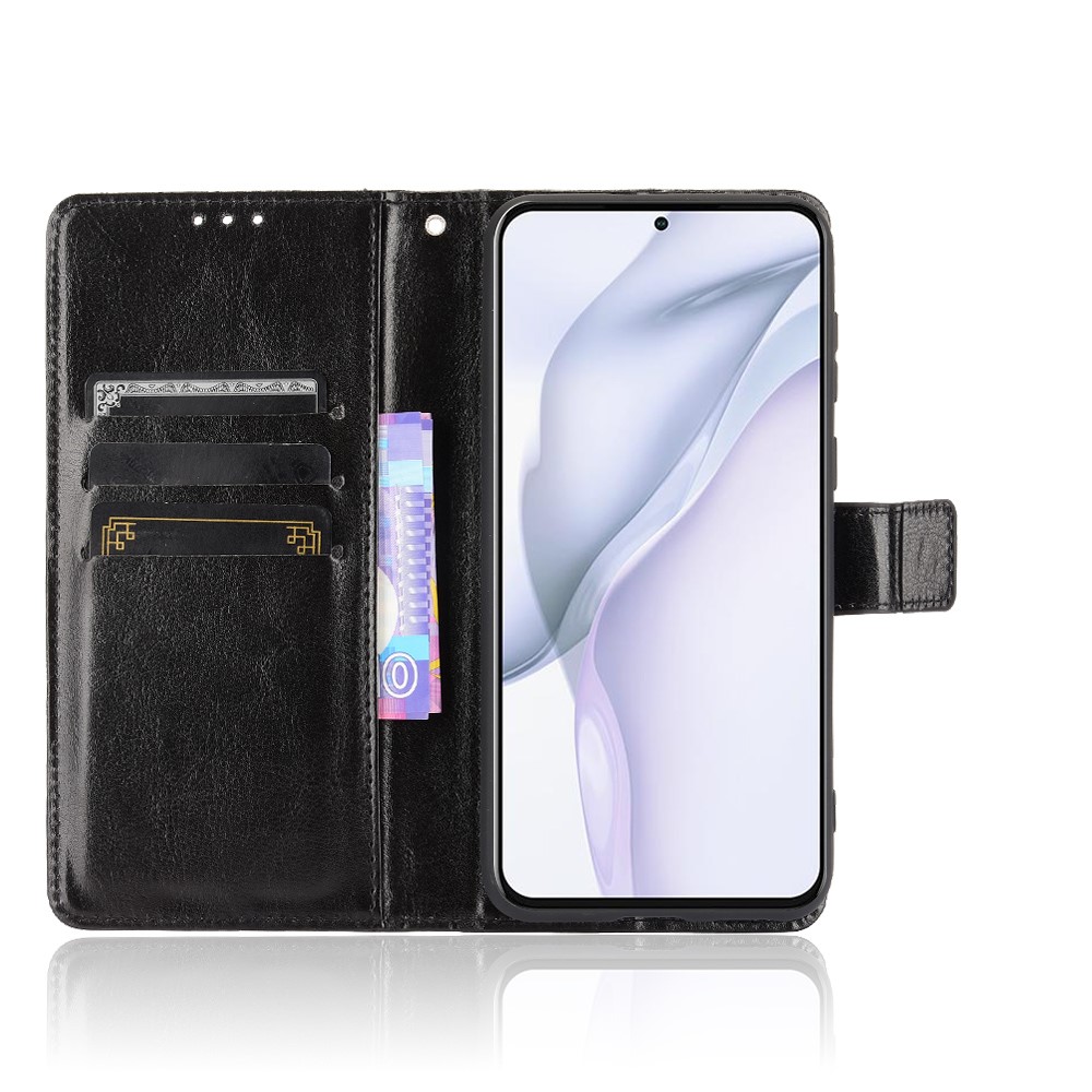Split Leather Crazy Horse Texture Wallet Stand Design Phone Case Shell for Huawei P50 Pro - Black-5