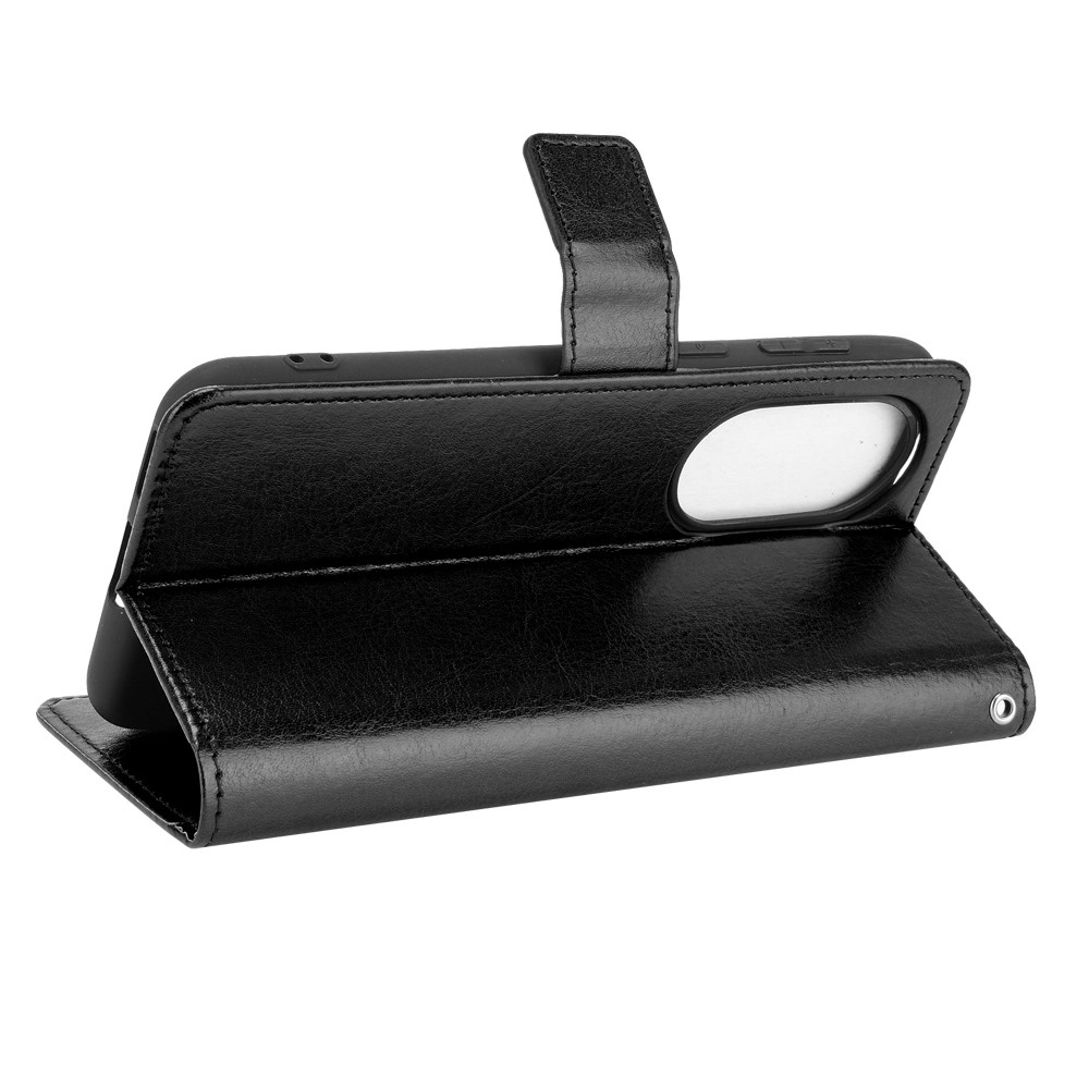 Split Leather Crazy Horse Texture Wallet Stand Design Phone Case Shell for Huawei P50 Pro - Black-6