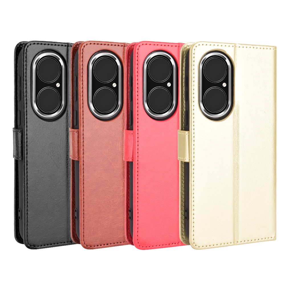 Split Leather Crazy Horse Texture Wallet Stand Design Phone Case Shell for Huawei P50 Pro - Black-8