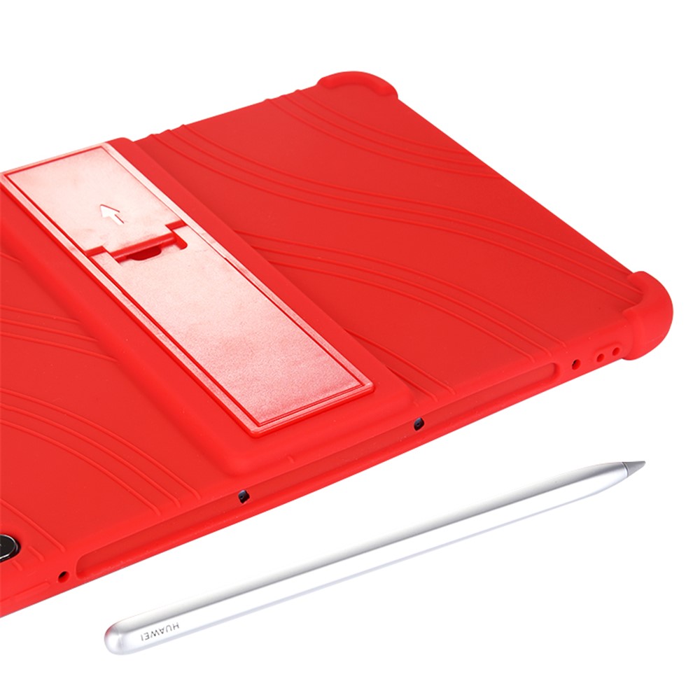 Flexible Silicone Tablet Shell Cover with Supporting Kickstand for Huawei MatePad 10.8 (2020) - Red-9