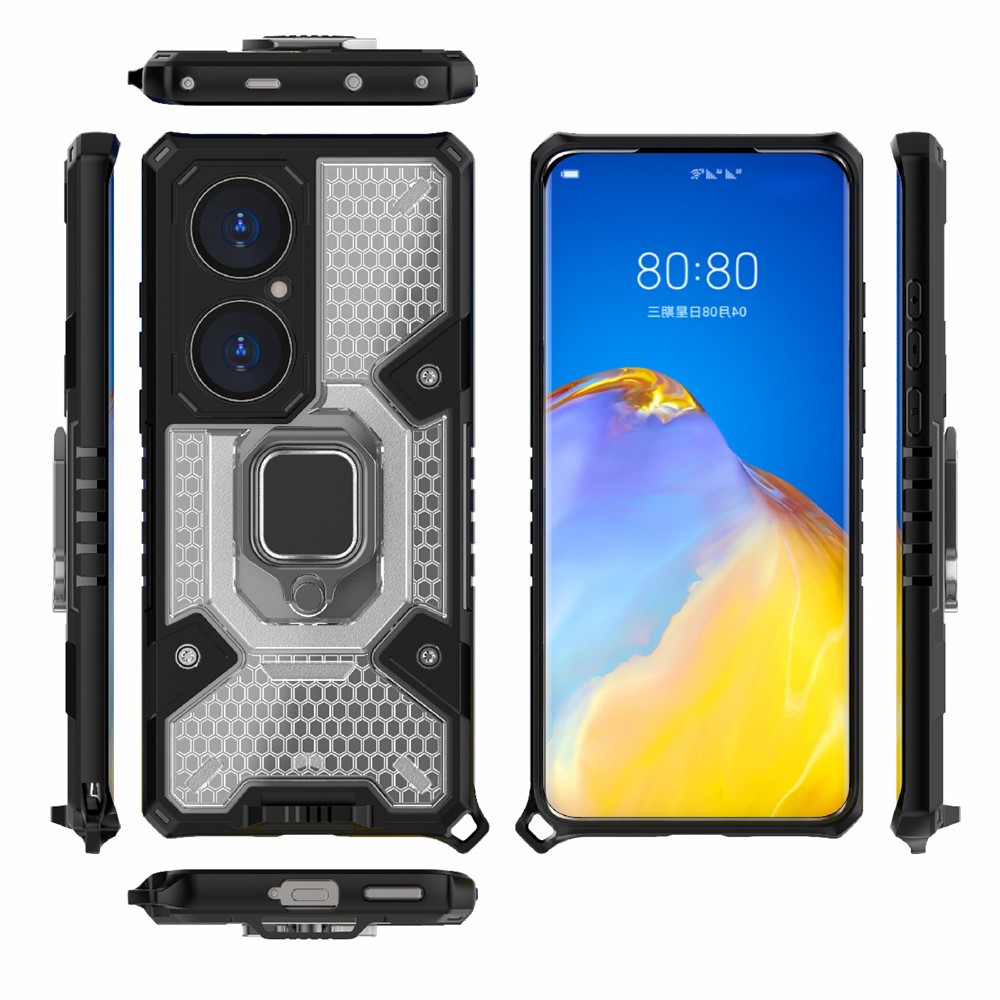 TPU+PC Material Shockproof Kickstand Hybrid Dual Layer Defender Case for Huawei P50 - White-12