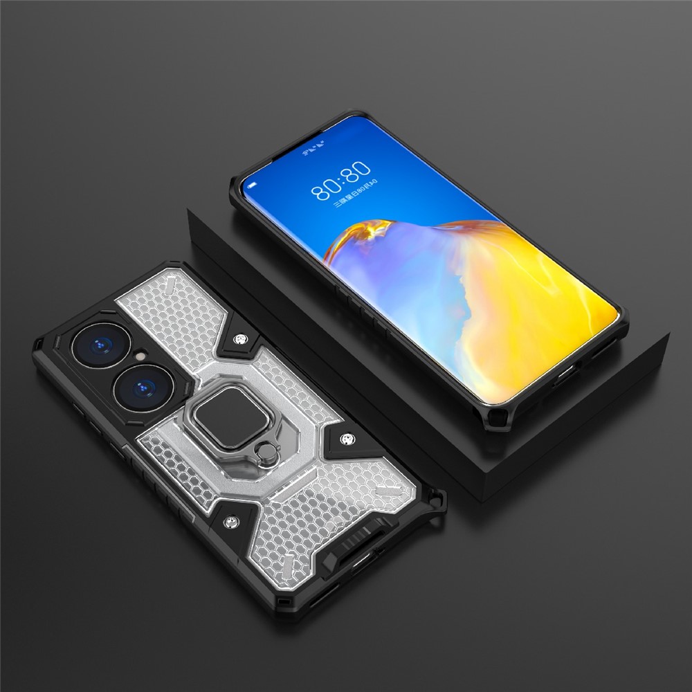 TPU+PC Material Shockproof Kickstand Hybrid Dual Layer Defender Case for Huawei P50 - White-9