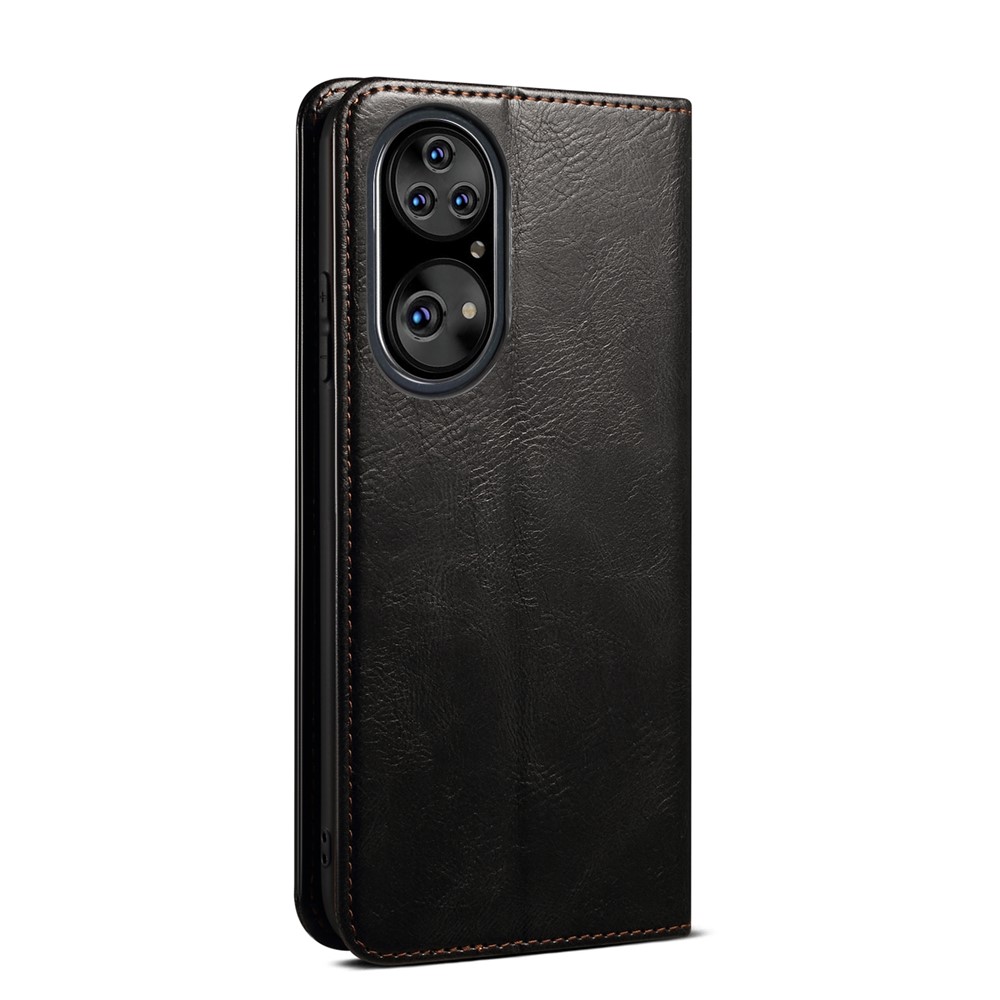 Waxy Crazy Horse Texture Leather Full Protection Wallet Stand Phone Case for Huawei P50 Pro - Black-3