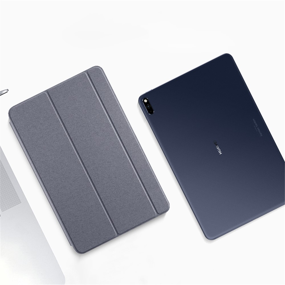 Auto-Absorbed Tri-fold Stand TPU Leather Tablet Smart Cover Case Shell for Huawei MatePad Pro 10.8 (2021) - Grey-7