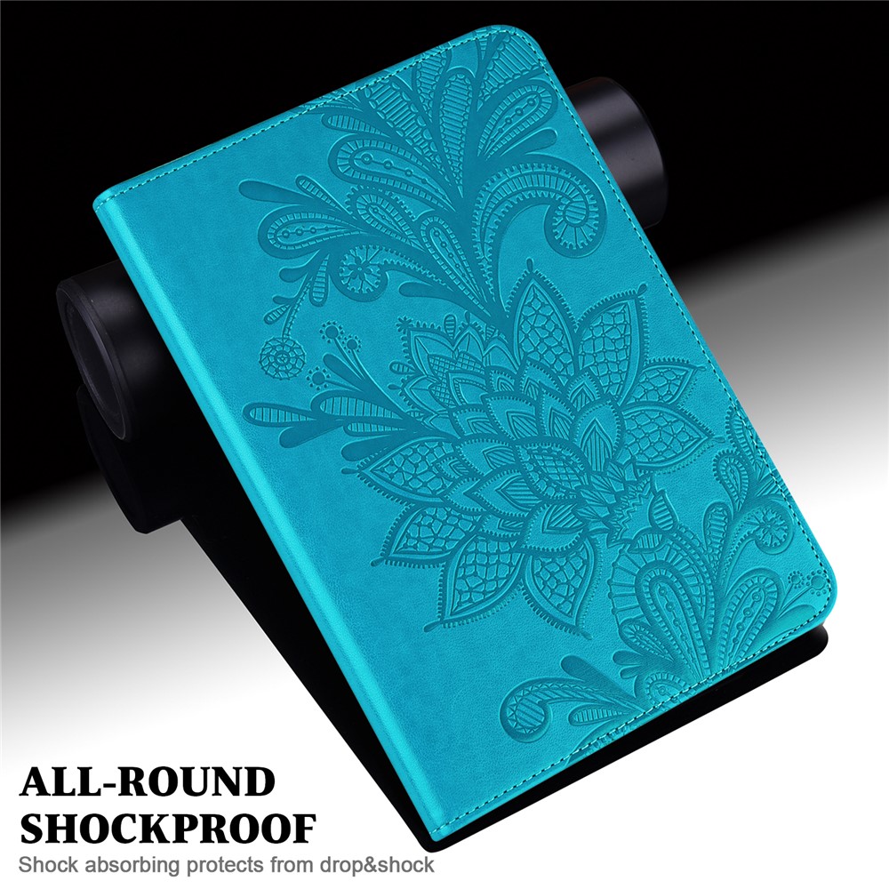 Imprint Flower Pattern Premium PU Leather Lightweight Cute Folio Wallet Stand Cover Case for Huawei MediaPad M5 lite 10 - Blue-4