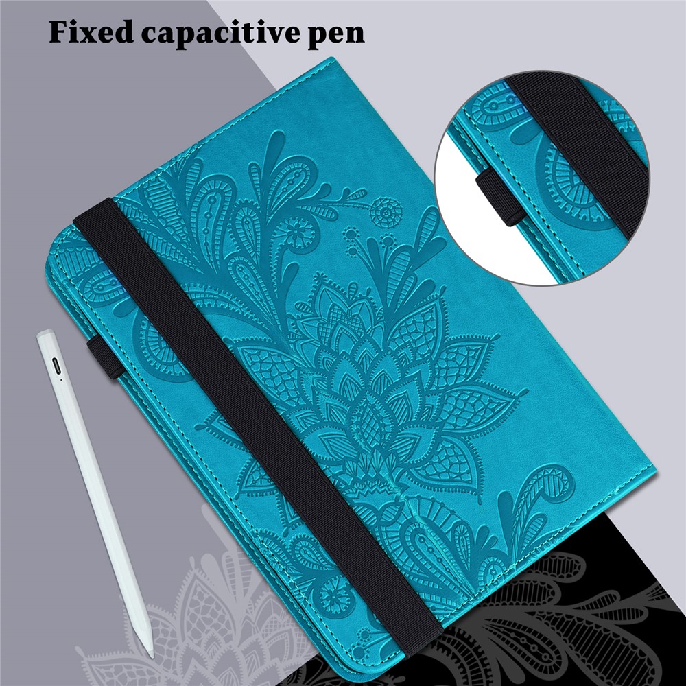 Imprint Flower Pattern Premium PU Leather Lightweight Cute Folio Wallet Stand Cover Case for Huawei MediaPad M5 lite 10 - Blue-5