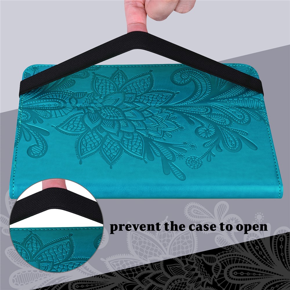 Imprint Flower Pattern Premium PU Leather Lightweight Cute Folio Wallet Stand Cover Case for Huawei MediaPad M5 lite 10 - Blue-7