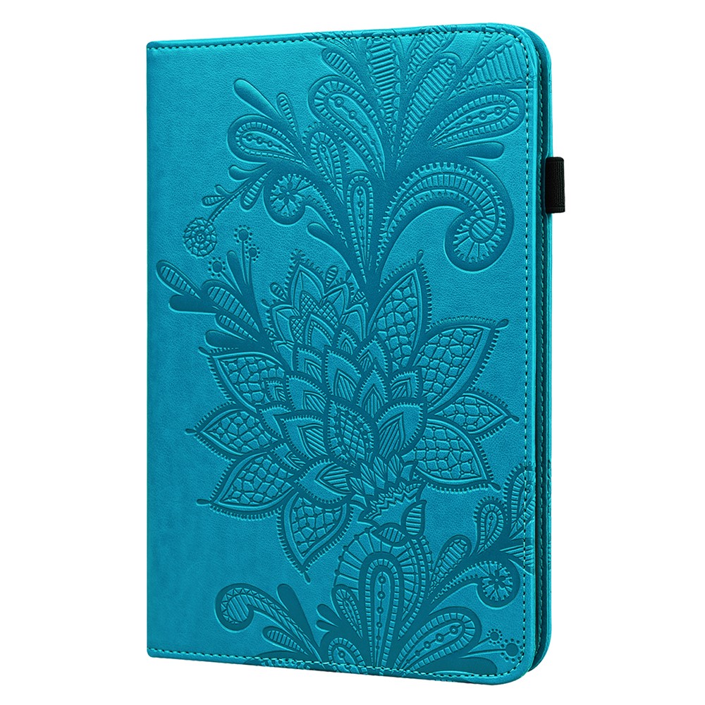 Imprint Flower Pattern Premium PU Leather Lightweight Cute Folio Wallet Stand Cover Case for Huawei MediaPad M5 lite 10 - Blue-9