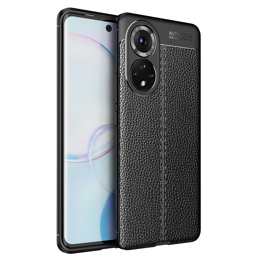 Litchi Texture Flexible TPU Phone Case Shell Protector for Honor 50 - Black-1