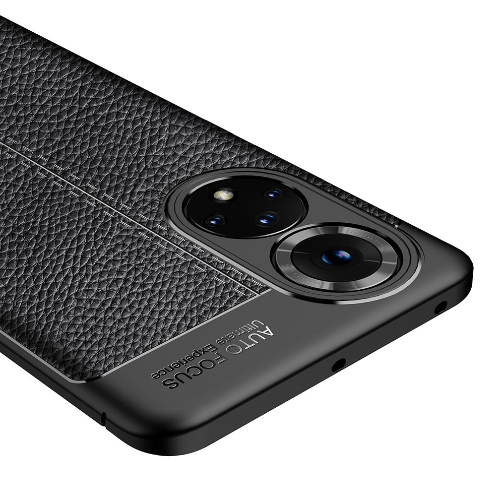 Litchi Texture Flexible TPU Phone Case Shell Protector for Honor 50 - Black-7